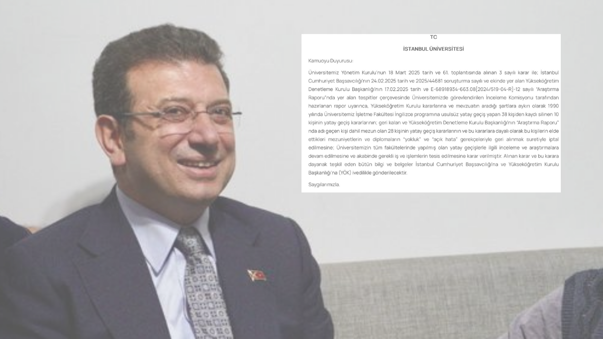 İstanbul Büyükşehir Belediye Başkanı Ekrem İmamoğlu’nun üniversite diploması iptal edildi.