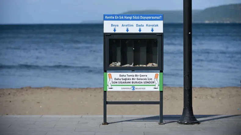 Çanakkale’de izmarit atık üniteleri yerleştirildi