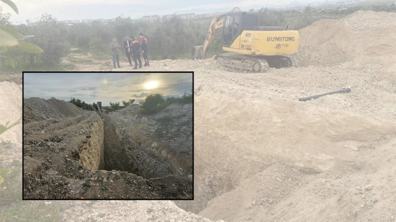 Kaçak kazı yapan şüpheliler iş makinesi ve taşıyıcı tırla yakalandı