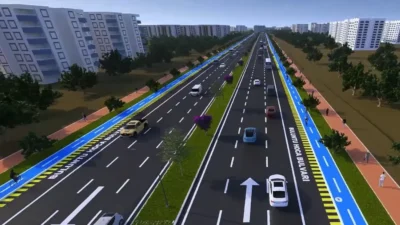 Şanlıurfa Büyükşehir Belediyesi’nin Karaköprü’de yürüttüğü 7 kilometrelik bisiklet yolu projesinde